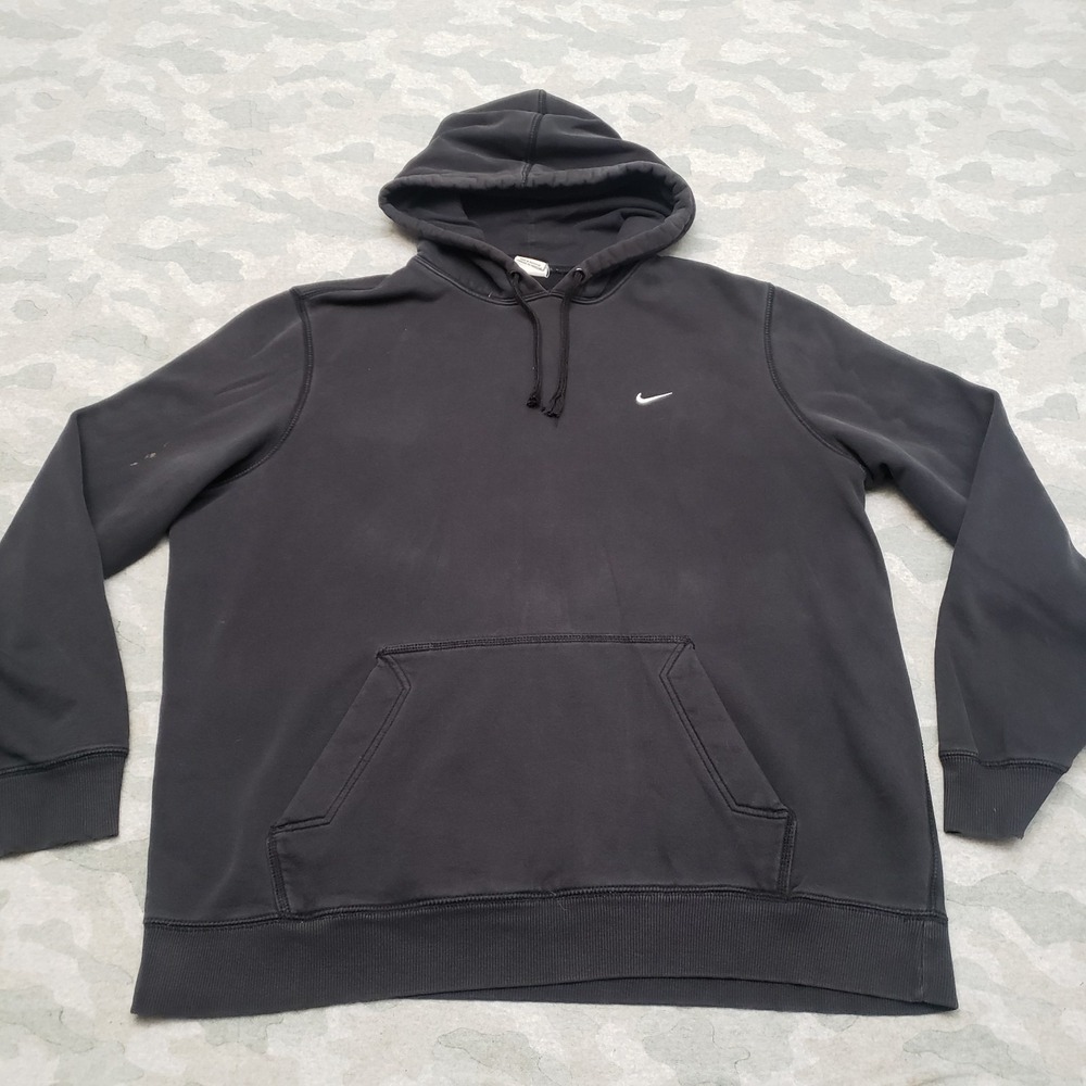 Nike Sweatshirt Mens 2XL Black Pullover Hooded Pockets Long Sleeve